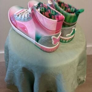 Stylish Pink and Green Heeled Boots